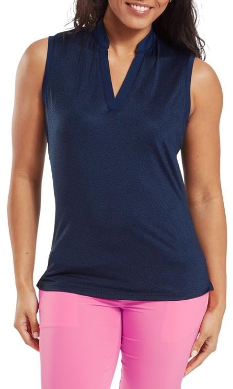 FootJoy Animal Print Sleeve Lisle damskie polo, granatowy