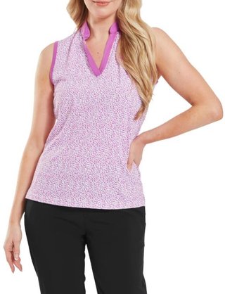 FootJoy Animal Print Sleeve Lisle damskie polo, różowy