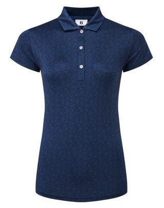 FootJoy Painted Floral Cap Sleeve Lisle damskie polo, granatowe