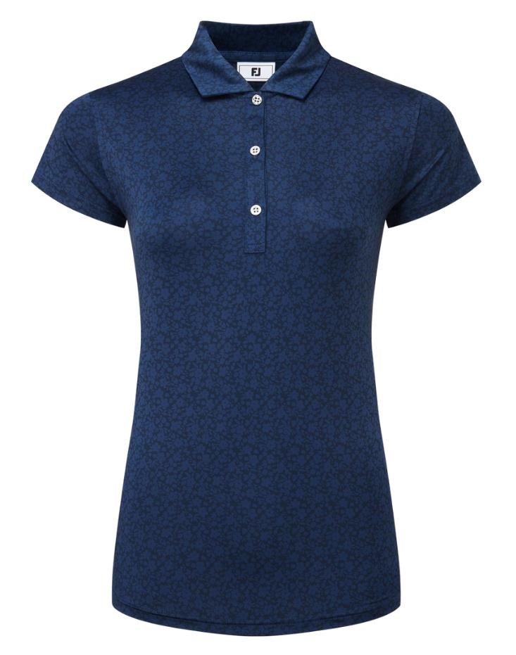 FootJoy Painted Floral Cap Sleeve Lisle damskie polo, granatowe