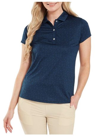FootJoy Painted Floral Cap Sleeve Lisle damskie polo, granatowe
