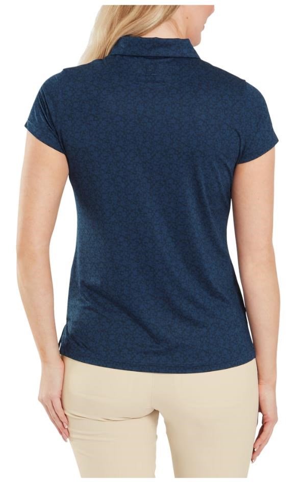 FootJoy Painted Floral Cap Sleeve Lisle damskie polo, granatowe