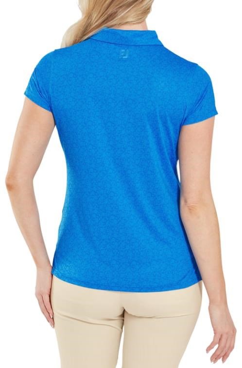 FootJoy Painted Floral Cap Sleeve Lisle damskie polo, niebieski