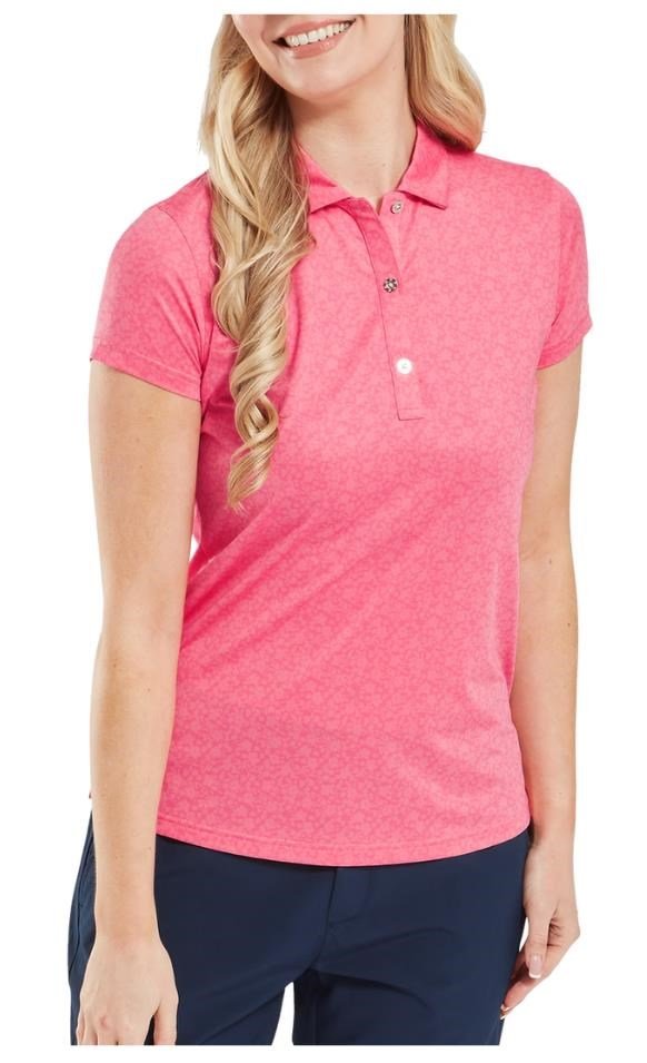 FootJoy Painted Floral Cap Sleeve Lisle damskie polo, różowe
