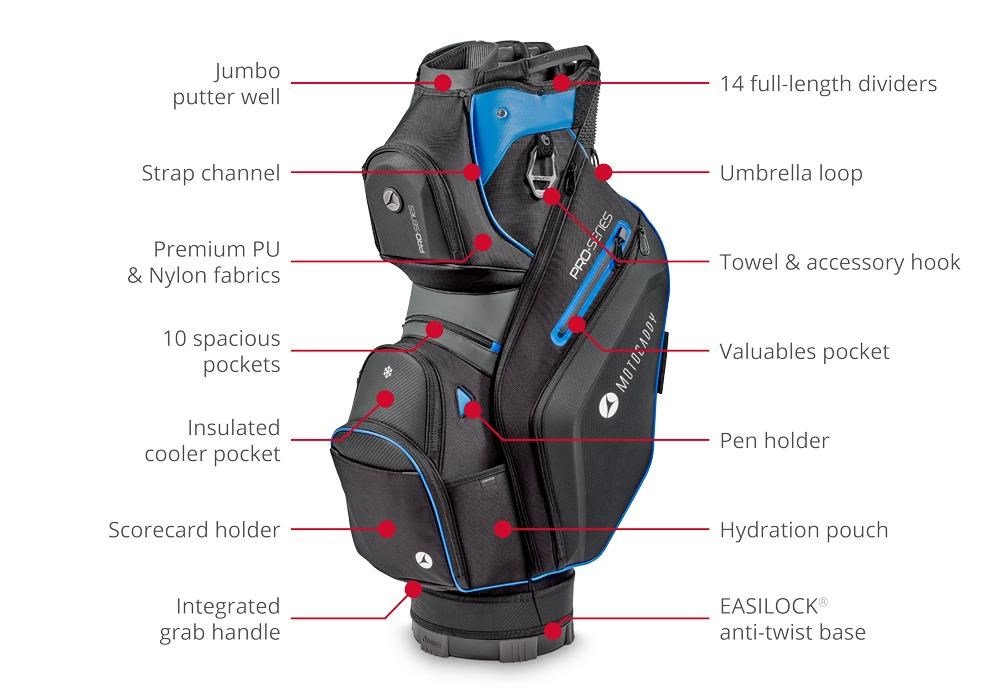 Motocaddy Pro-Series cart bag, czarno/niebieski