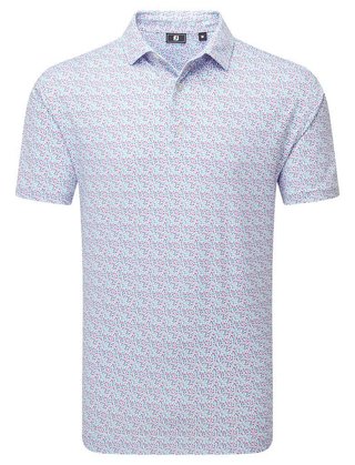 FootJoy Gamer Print Pique męskie polo, white/air blue/tide/magenta