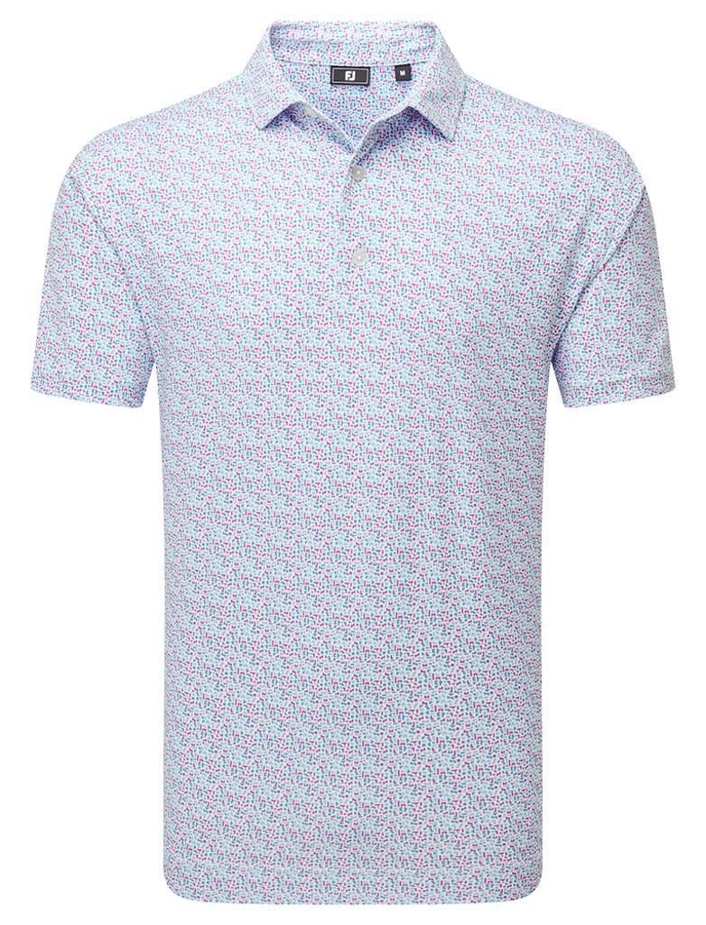 FootJoy Gamer Print Pique męskie polo, white/air blue/tide/magenta