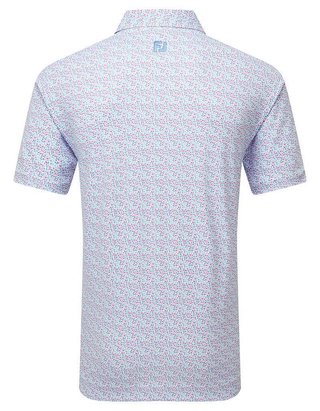 FootJoy Gamer Print Pique męskie polo, white/air blue/tide/magenta