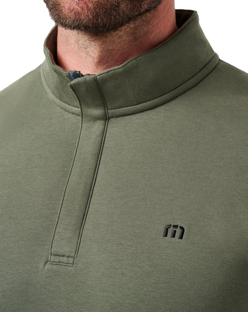 Travis Mathew CLOUD QUARTER ZIP 2.0 męska bluza fleece, ciemna oliwka