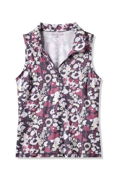 Travis Mathew Featherweight Printed Sleeveless damskie polo bez rękawów, graystone floral multi