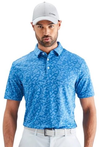 PING Geo Camo męskie polo, tidal blue
