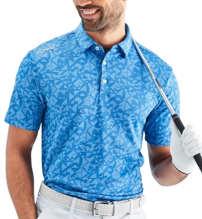 PING Geo Camo męskie polo, tidal blue
