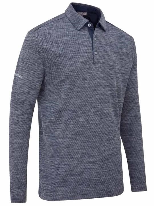 Ping Creek long sleeve męskie polo, navy melange