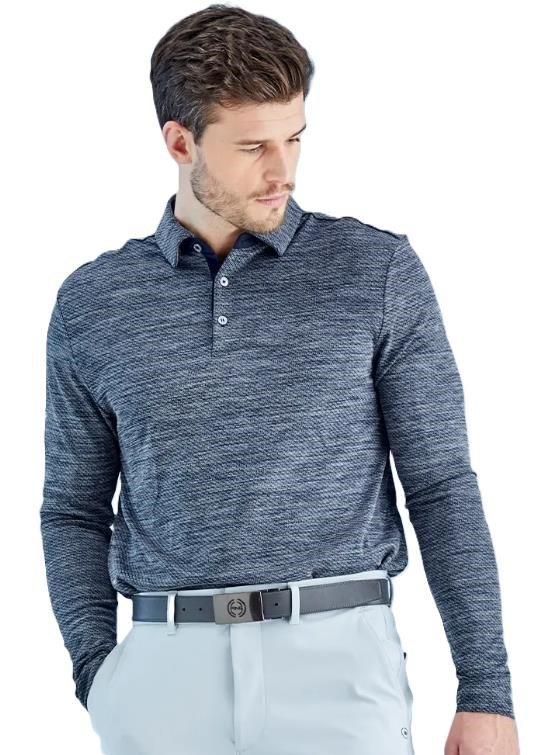 Ping Creek long sleeve męskie polo, navy melange