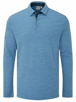 Ping Creek long sleeve męskie polo, tidal blue melange