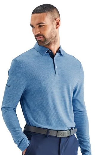 Ping Creek long sleeve męskie polo, tidal blue melange