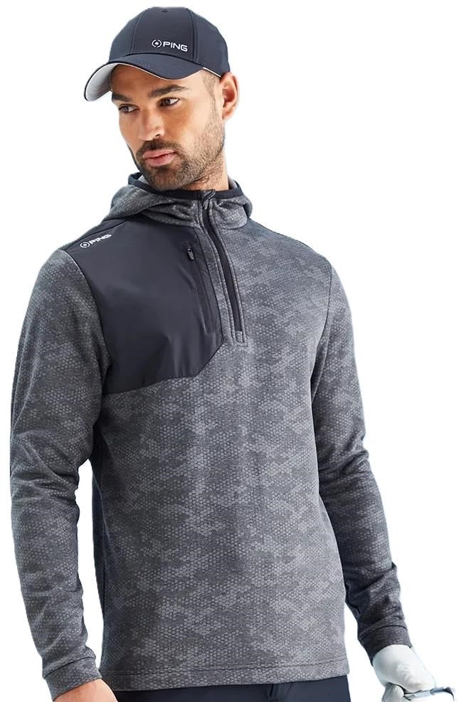 Ping Nexa Hooded half zip fleece męska bluza, czarna