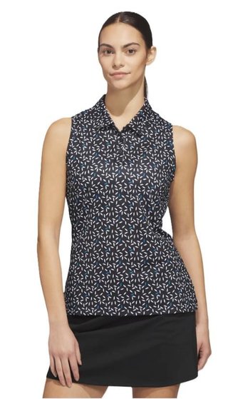 Adidas Ultimate365 All Over Print Sleeveless damskie polo, czarne