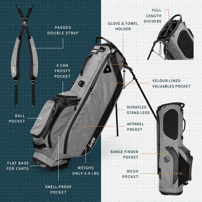 Sunday Golf Ryder stand bag, szary