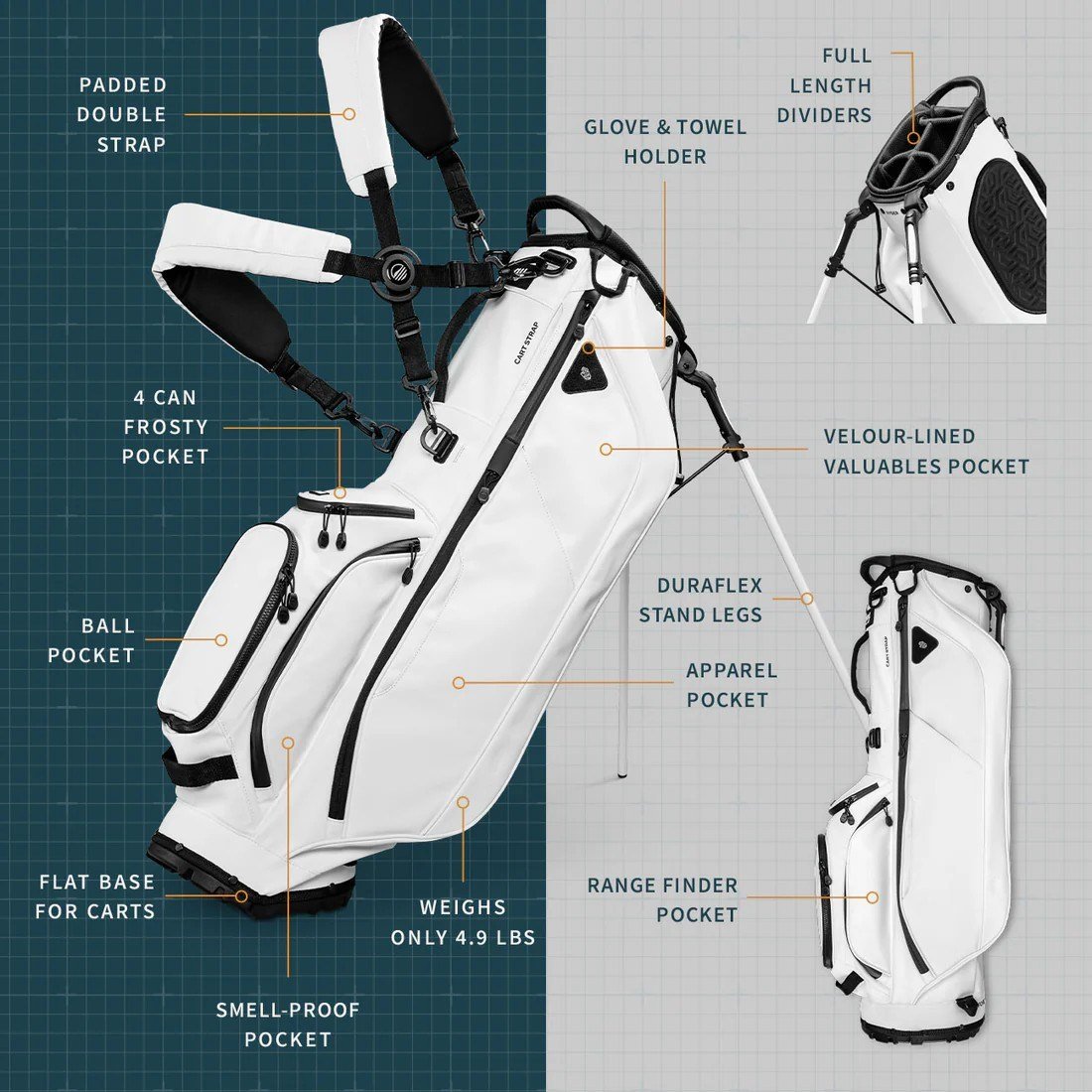 Sunday Golf Ryder S-Class stand bag, biały