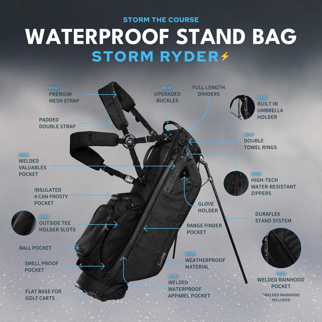 Sunday Golf Storm Ryder stand bag, czarny