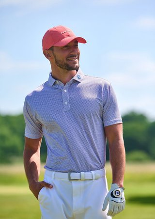 FootJoy Nautical Flag Print Lisle męskie polo, nantucket red/coastal blue