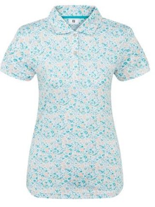 FootJoy Cap Sleeve Lisle damskie polo, tile blue floral print