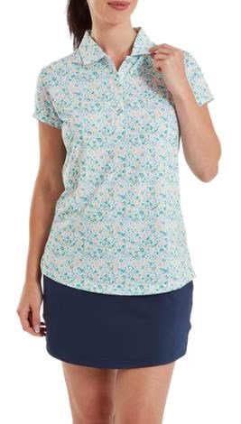 FootJoy Cap Sleeve Lisle damskie polo, tile blue floral print