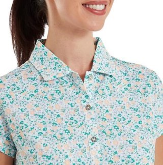 FootJoy Cap Sleeve Lisle damskie polo, tile blue floral print