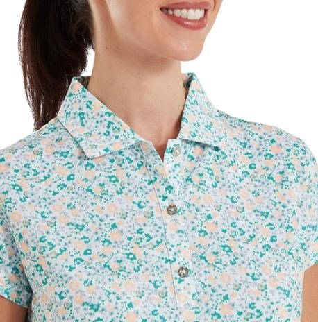 FootJoy Cap Sleeve Lisle damskie polo, tile blue floral print