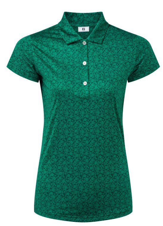 FootJoy Painted Floral Cap Sleeve Lisle ladies polo, field green