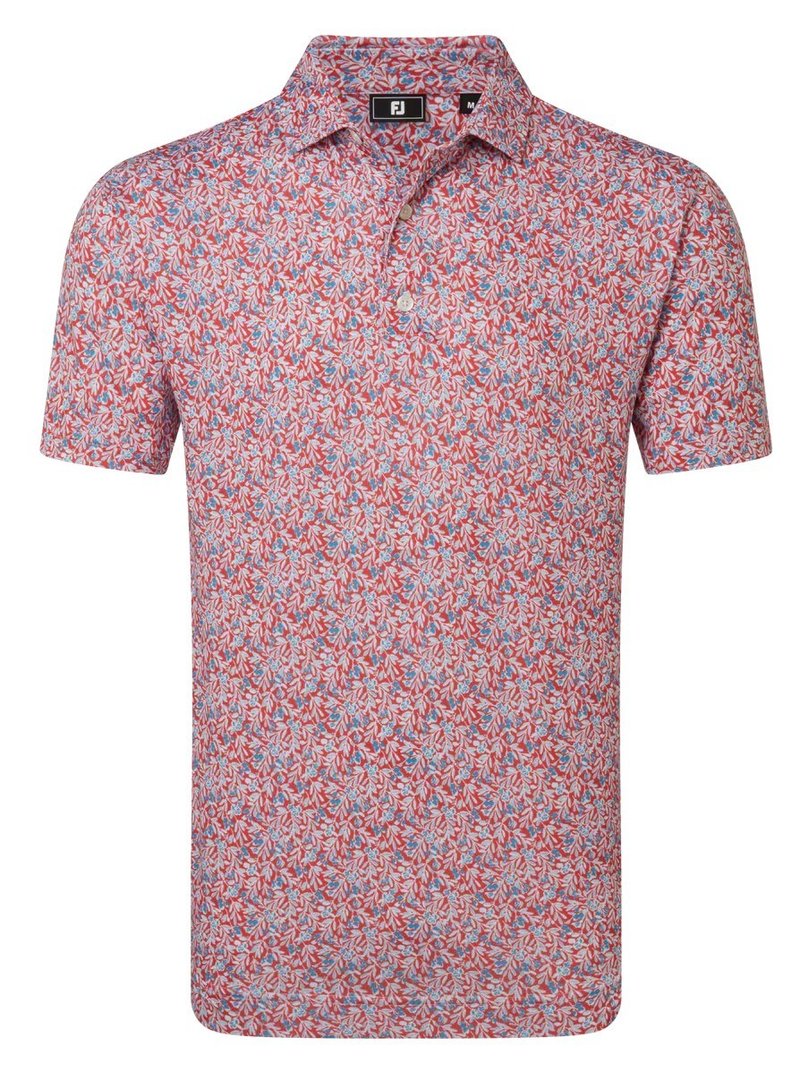FootJoy Meadow Print Lisle męskie polo, nantucket red/hambray/coastal blue