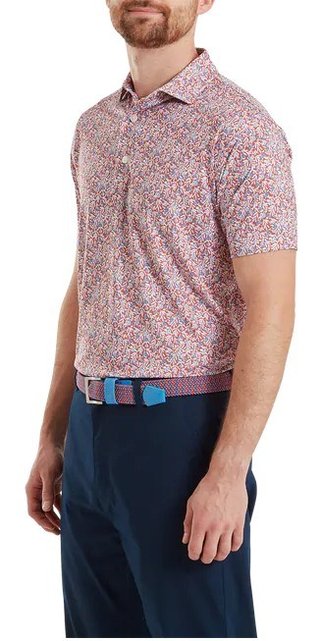 FootJoy Meadow Print Lisle męskie polo, nantucket red/hambray/coastal blue