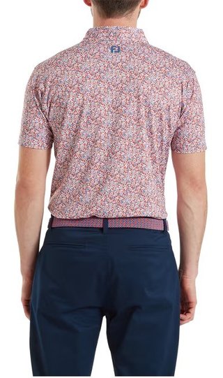 FootJoy Meadow Print Lisle męskie polo, nantucket red/hambray/coastal blue