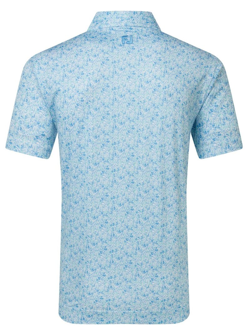 FootJoy Meadow Print Lisle męskie polo, blue reef/sea glass/deep reef