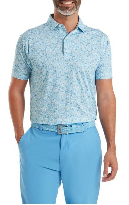 FootJoy Meadow Print Lisle męskie polo, blue reef/sea glass/deep reef