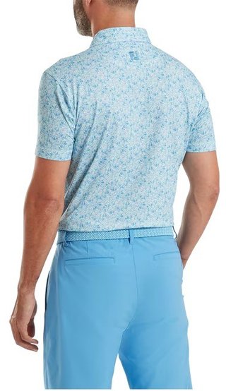 FootJoy Meadow Print Lisle męskie polo, blue reef/sea glass/deep reef