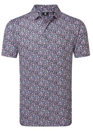 FootJoy Meadow Print Lisle męskie polo, black/vivid violet/pink pop