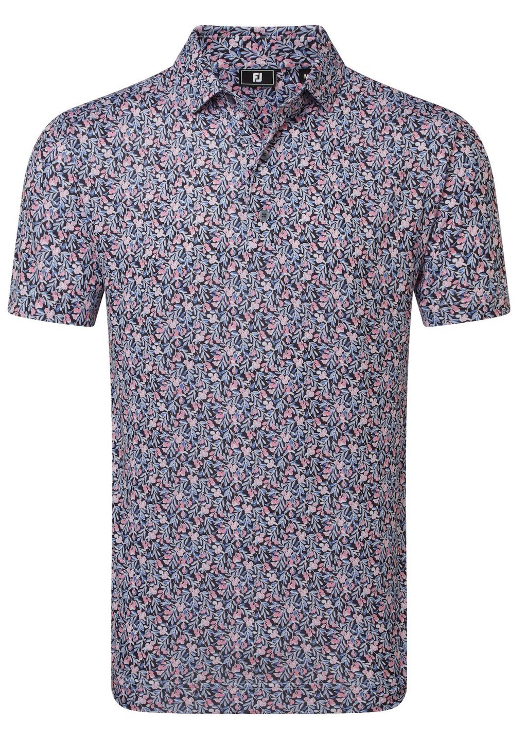 FootJoy Meadow Print Lisle męskie polo, black/vivid violet/pink pop