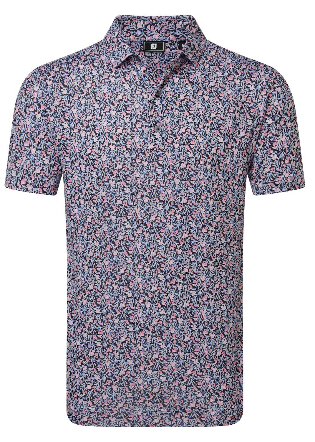 FootJoy Meadow Print Lisle męskie polo, black/vivid violet/pink pop