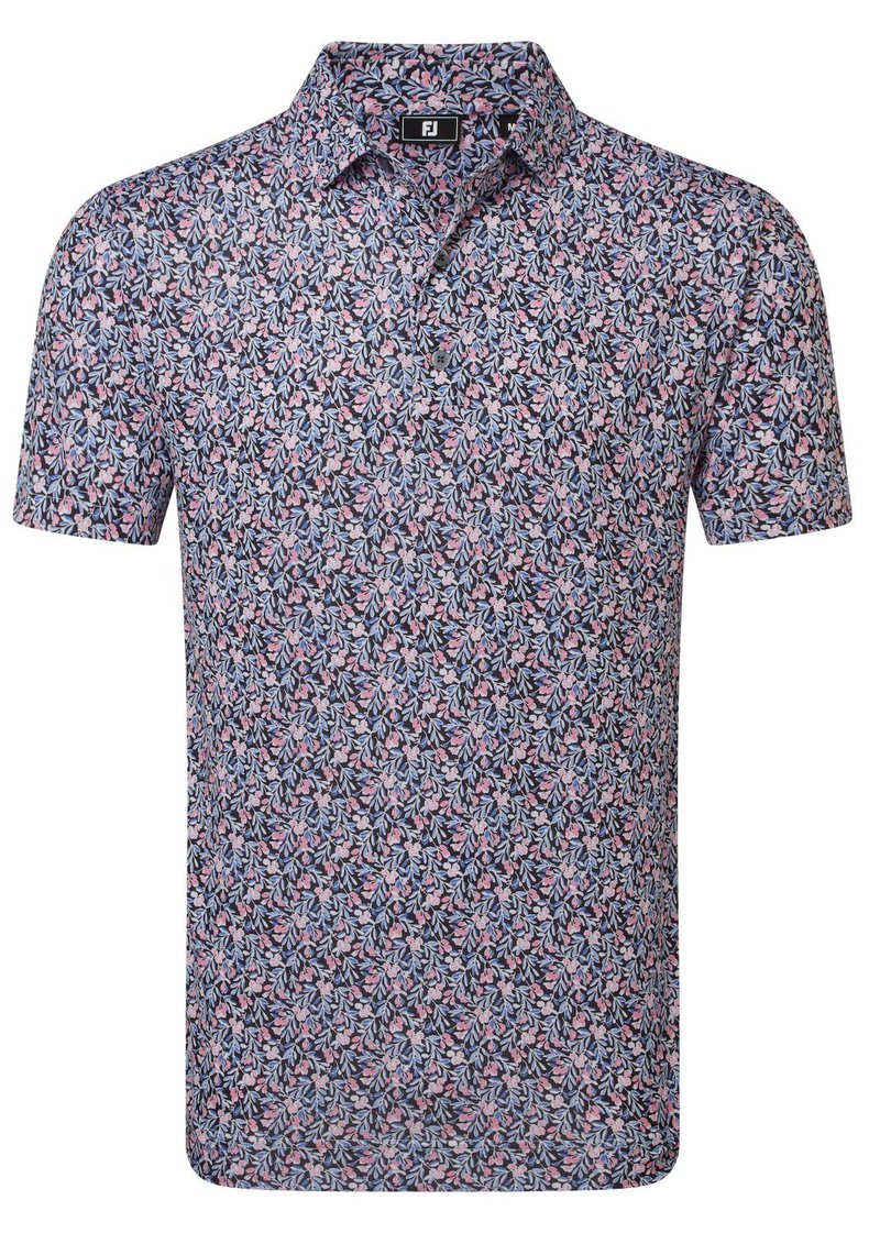 FootJoy Meadow Print Lisle męskie polo, black/vivid violet/pink pop