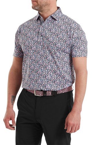 FootJoy Meadow Print Lisle męskie polo, black/vivid violet/pink pop
