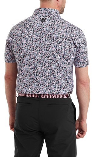 FootJoy Meadow Print Lisle męskie polo, black/vivid violet/pink pop