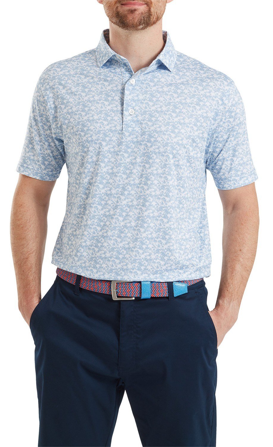 FootJoy Hidden Palm Print Lisle męskie polo, chambray/white