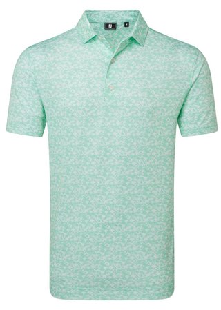 FootJoy Hidden Palm Print Lisle męskie polo, sea glass/white