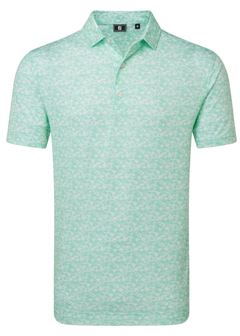 FootJoy Hidden Palm Print Lisle męskie polo, sea glass/white