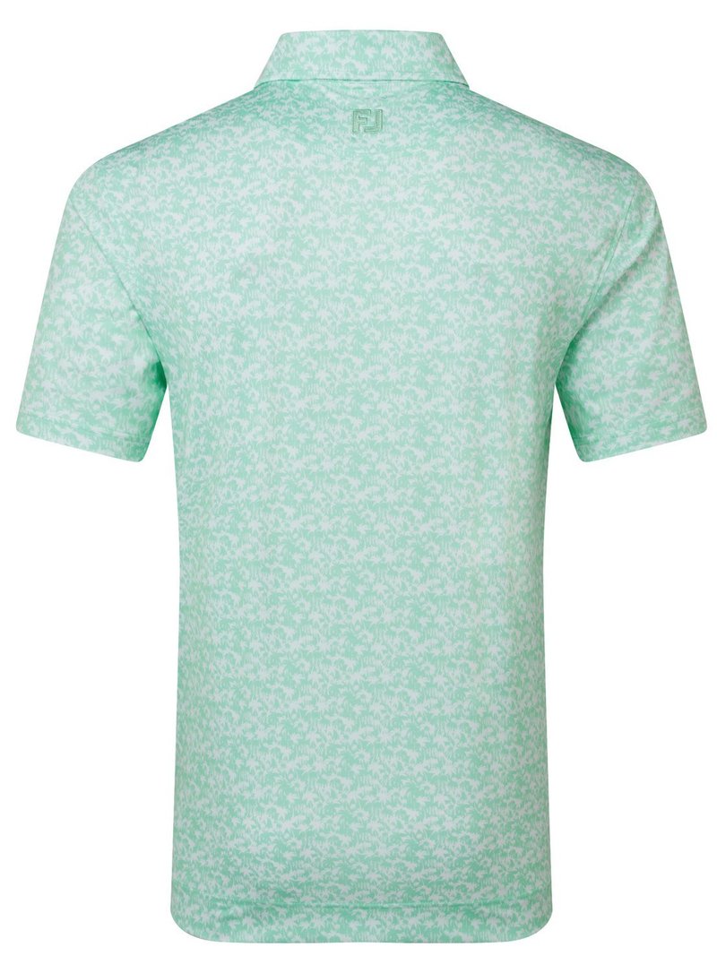 FootJoy Hidden Palm Print Lisle męskie polo, sea glass/white