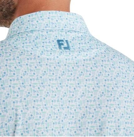 FootJoy Surfs Up Print Lisle męskie polo, deep reef/white/sea glass/blue reef
