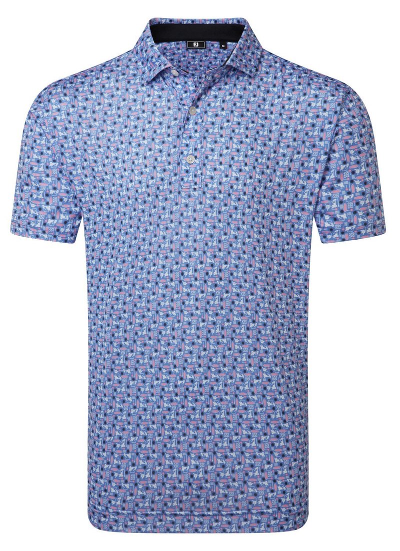 FootJoy Surfs Up Print Lisle męskie polo, white/vivid violet/pink pop/black