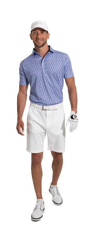 FootJoy Surfs Up Print Lisle męskie polo, white/vivid violet/pink pop/black